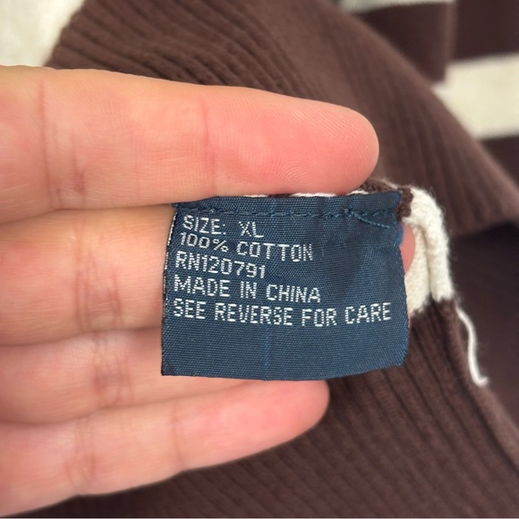 VTG POLO RALPH LAUREN BIG PONY #3 JERSEY SWEATER BROWN WHITE STRIPED XL - Picture 5 of 14